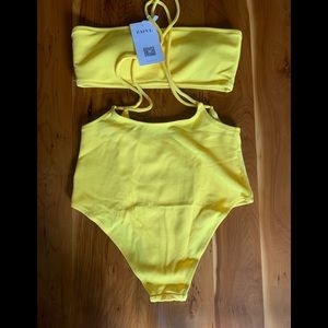 NWT S Zaful 2 Piece Bandeau Yellow Swim Suit